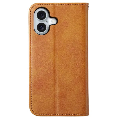 For iPhone 16 Wallet Case Calf Texture PU Leather Phone Cover with Strap
