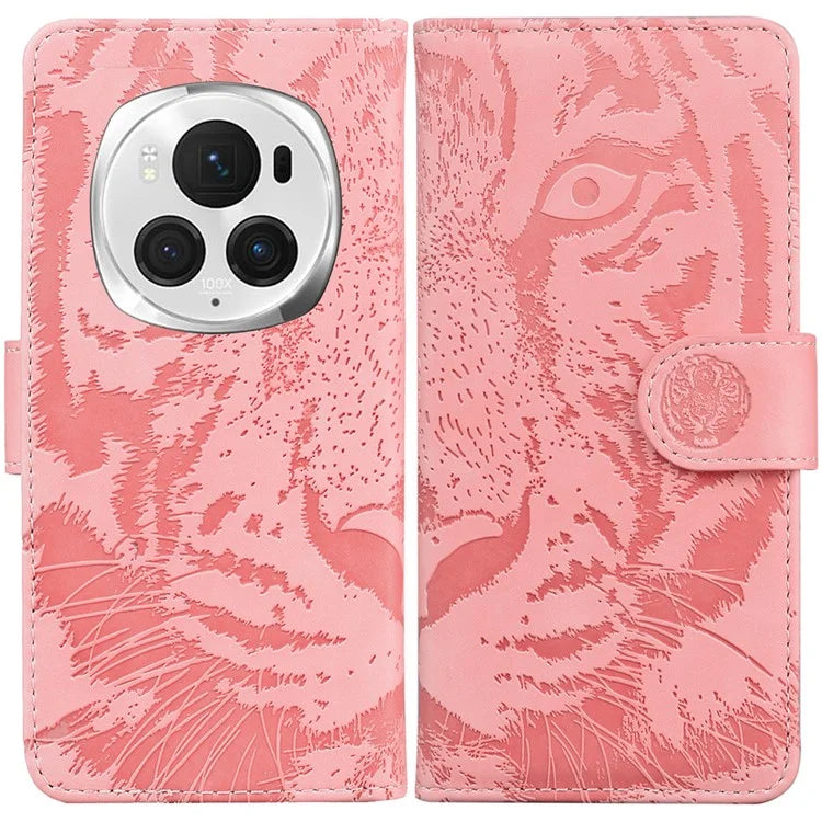 For Honor Magic6 Pro 5G Case Tiger Imprint PU Leather Flip Phone Cover
