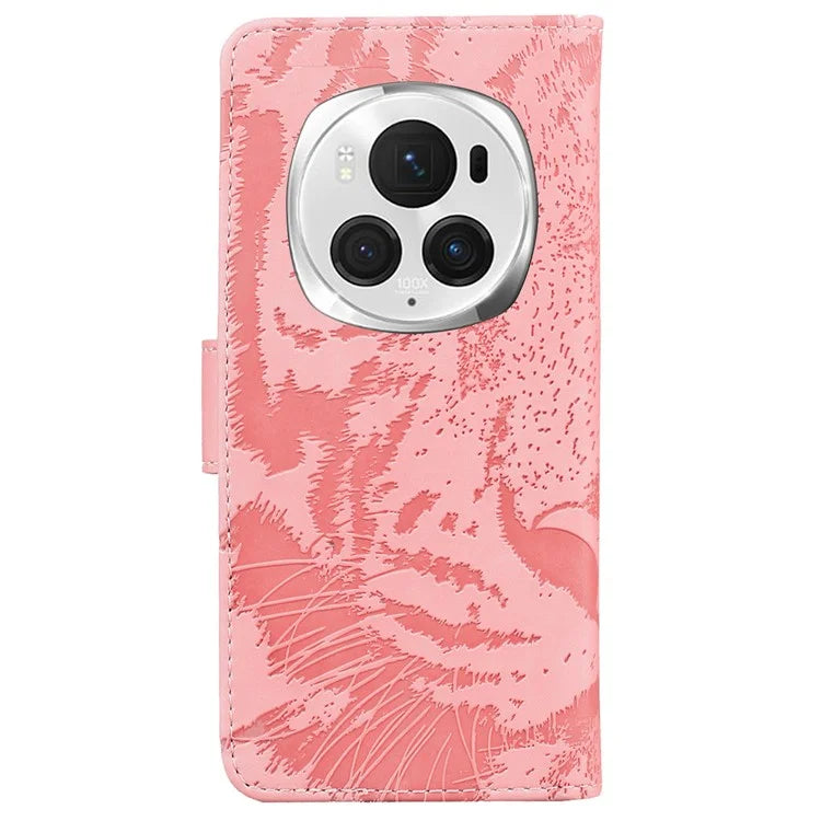 For Honor Magic6 Pro 5G Case Tiger Imprint PU Leather Flip Phone Cover
