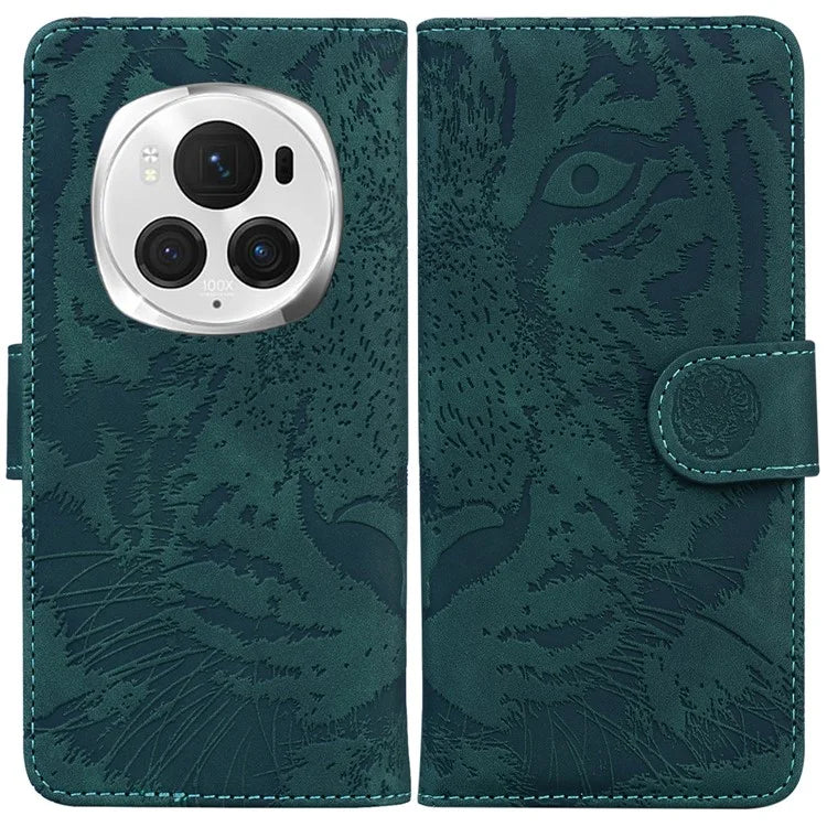For Honor Magic6 Pro 5G Case Tiger Imprint PU Leather Flip Phone Cover