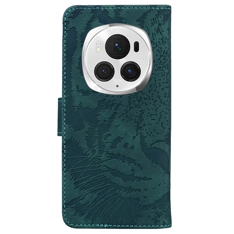 For Honor Magic6 Pro 5G Case Tiger Imprint PU Leather Flip Phone Cover