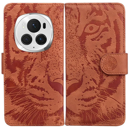 For Honor Magic6 Pro 5G Case Tiger Imprint PU Leather Flip Phone Cover