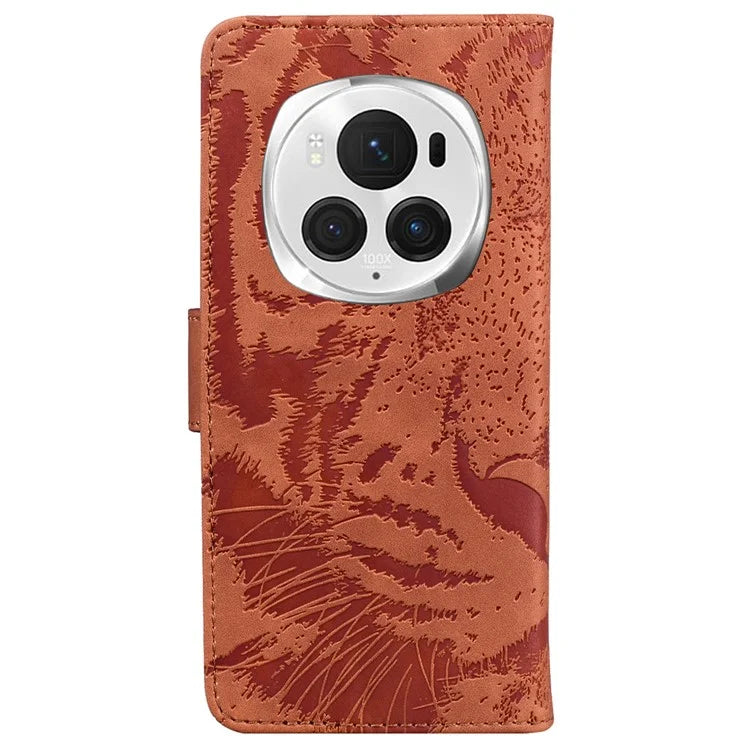 For Honor Magic6 Pro 5G Case Tiger Imprint PU Leather Flip Phone Cover