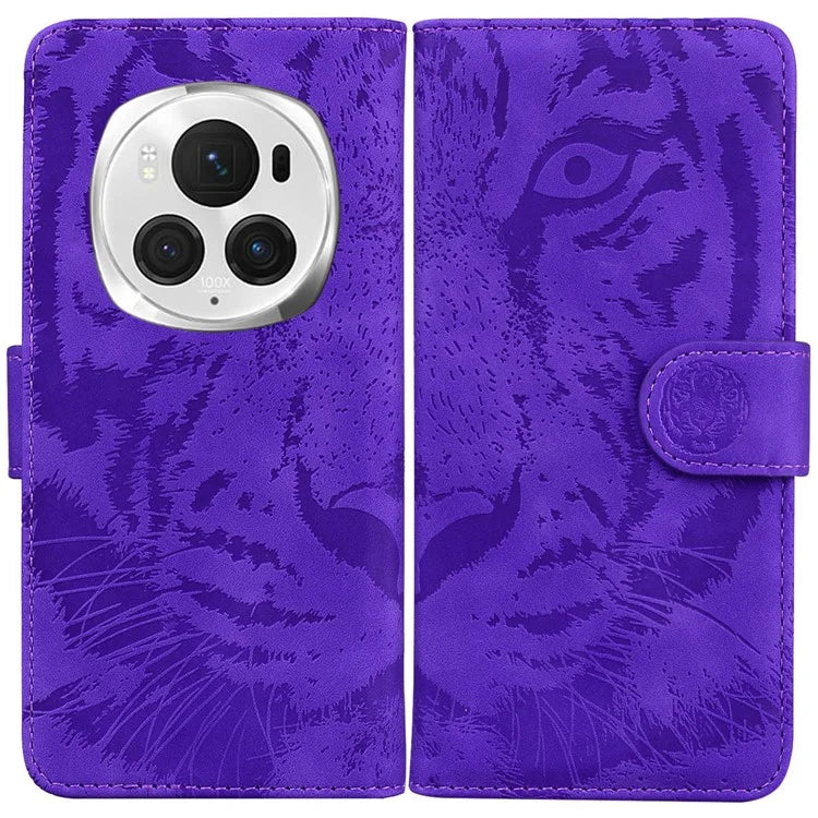 For Honor Magic6 Pro 5G Case Tiger Imprint PU Leather Flip Phone Cover