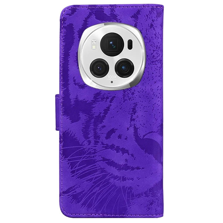 For Honor Magic6 Pro 5G Case Tiger Imprint PU Leather Flip Phone Cover