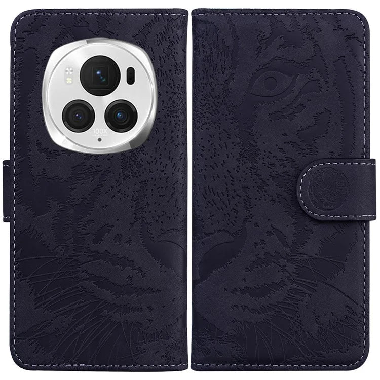 For Honor Magic6 Pro 5G Case Tiger Imprint PU Leather Flip Phone Cover