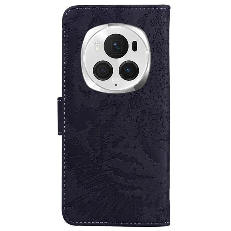 For Honor Magic6 Pro 5G Case Tiger Imprint PU Leather Flip Phone Cover