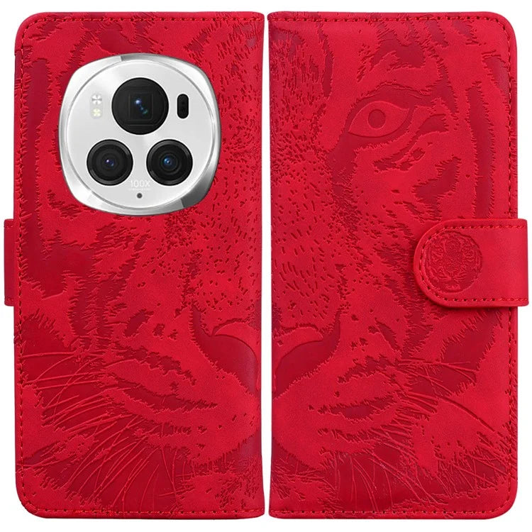 For Honor Magic6 Pro 5G Case Tiger Imprint PU Leather Flip Phone Cover