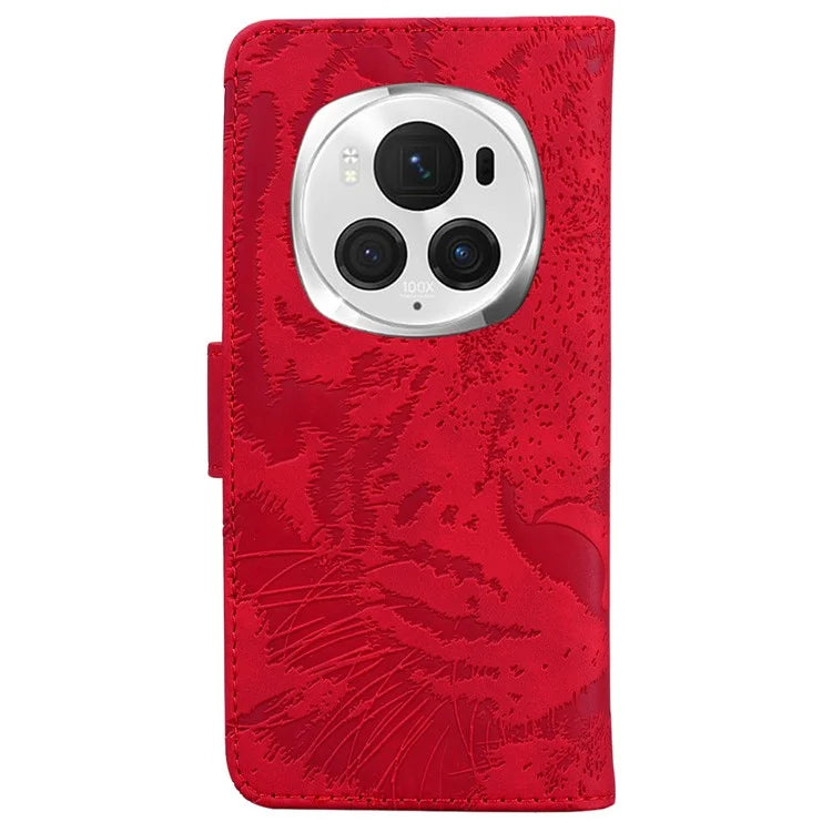For Honor Magic6 Pro 5G Case Tiger Imprint PU Leather Flip Phone Cover