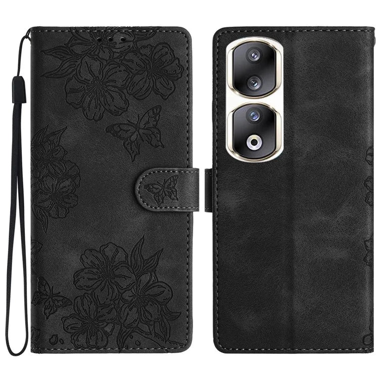 For Honor 90 Pro Case Butterfly Flower PU Leather Skin-Touch Phone Cover