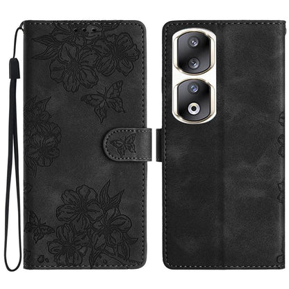 For Honor 90 Pro Case Butterfly Flower PU Leather Skin-Touch Phone Cover