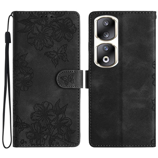 For Honor 90 Pro Case Butterfly Flower PU Leather Skin-Touch Phone Cover