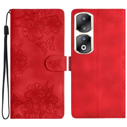 For Honor 90 Pro Case Butterfly Flower PU Leather Skin-Touch Phone Cover