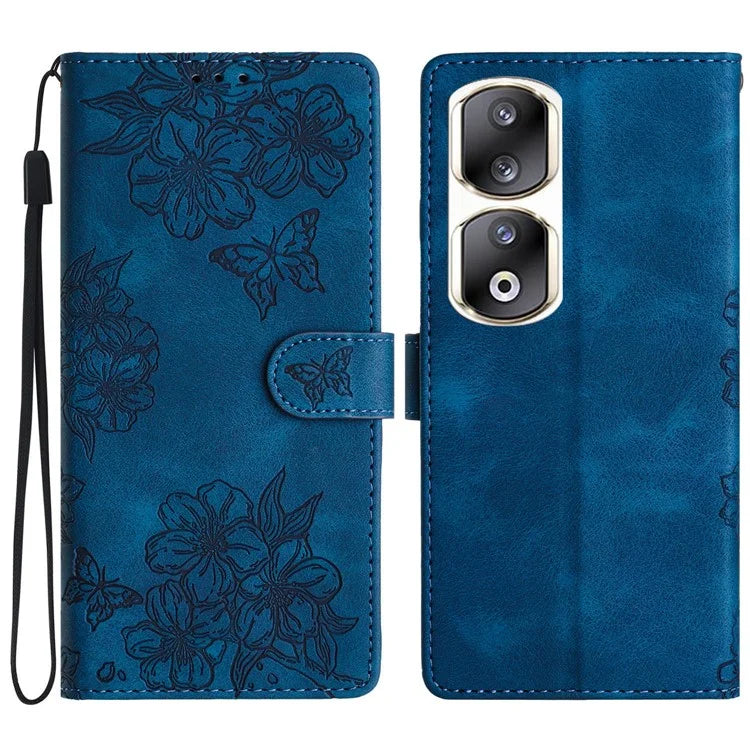 For Honor 90 Pro Case Butterfly Flower PU Leather Skin-Touch Phone Cover