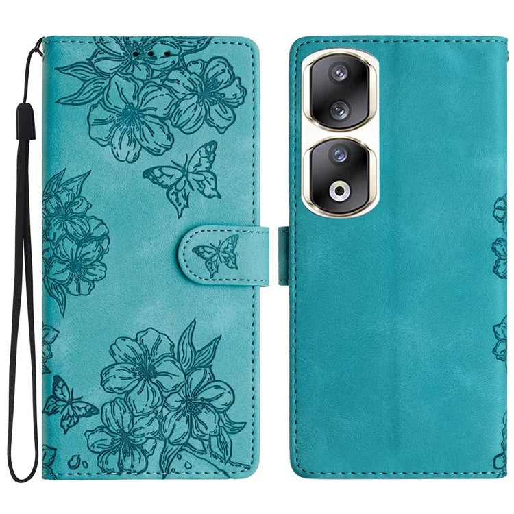 For Honor 90 Pro Case Butterfly Flower PU Leather Skin-Touch Phone Cover
