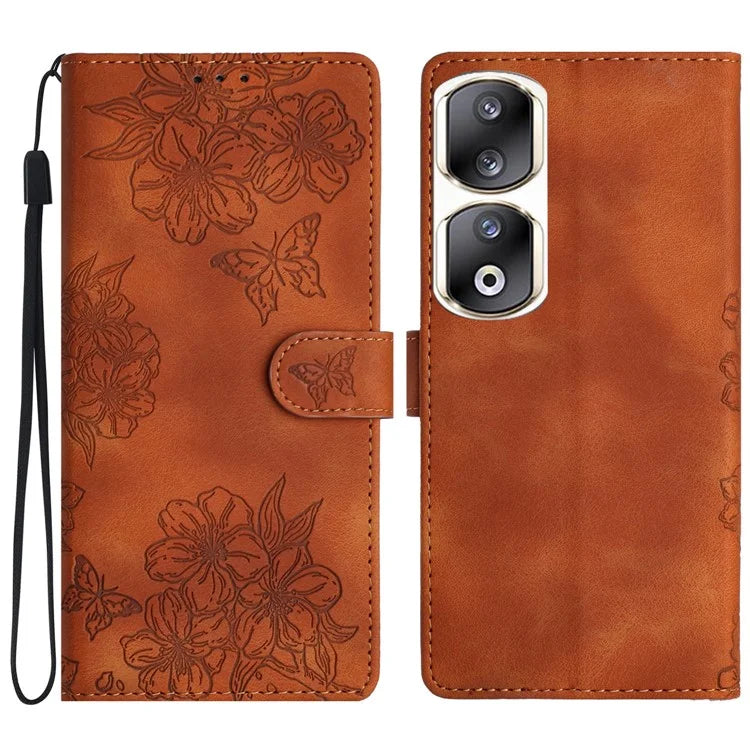 For Honor 90 Pro Case Butterfly Flower PU Leather Skin-Touch Phone Cover