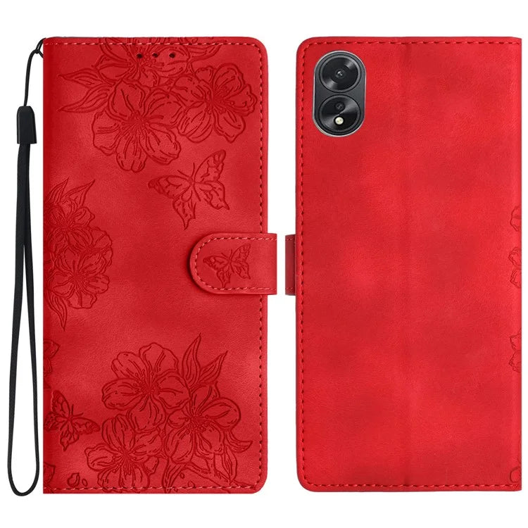 For Oppo A38 4G / A18 4G Case PU Leather Phone Cover Butterfly Flower Card Slot Holder Stand