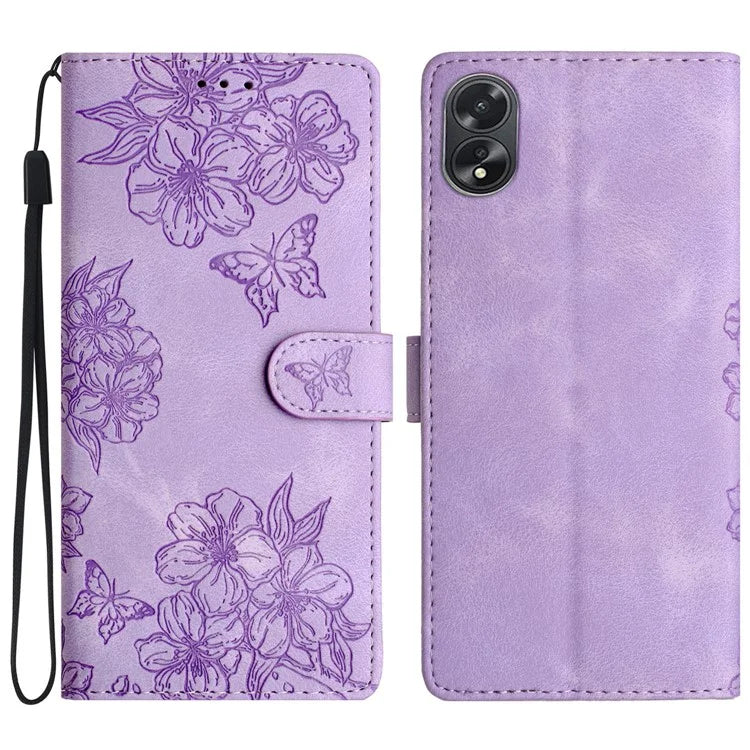 For Oppo A38 4G / A18 4G Case PU Leather Phone Cover Butterfly Flower Card Slot Holder Stand