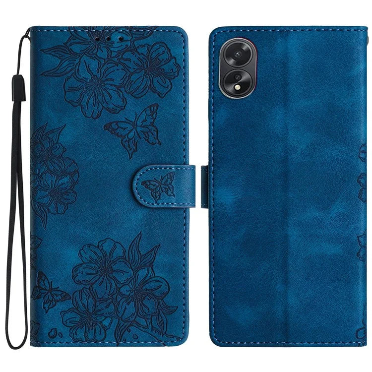 For Oppo A38 4G / A18 4G Case PU Leather Phone Cover Butterfly Flower Card Slot Holder Stand