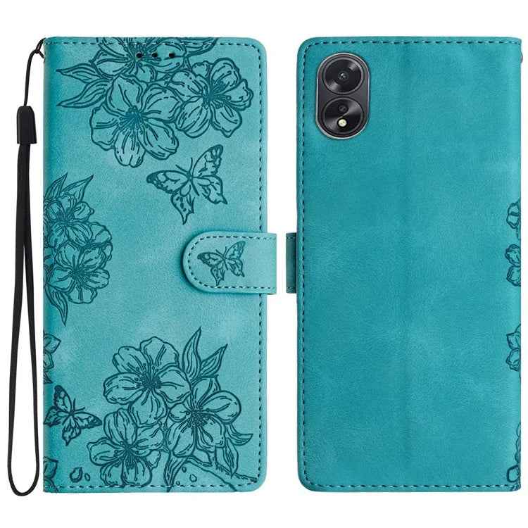 For Oppo A38 4G / A18 4G Case PU Leather Phone Cover Butterfly Flower Card Slot Holder Stand