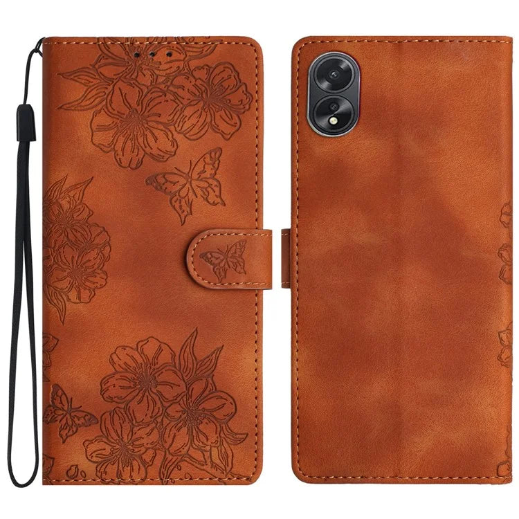 For Oppo A38 4G / A18 4G Case PU Leather Phone Cover Butterfly Flower Card Slot Holder Stand