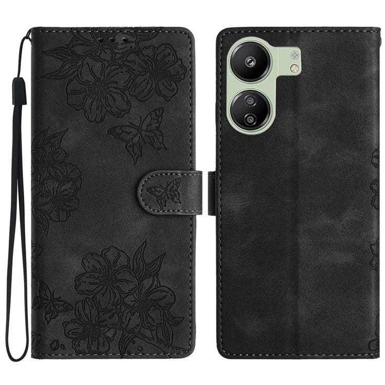 For Xiaomi Redmi 13C 4G / Poco C65 4G Case Butterfly Flower Design Leather Wallet Flip Phone Cover