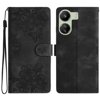 For Xiaomi Redmi 13C 4G / Poco C65 4G Case Butterfly Flower Design Leather Wallet Flip Phone Cover