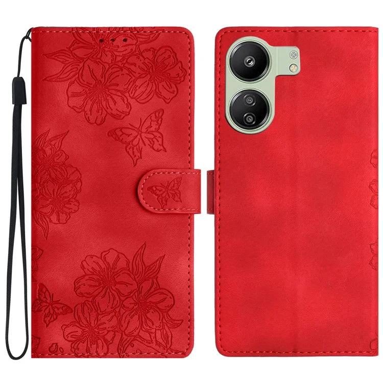 For Xiaomi Redmi 13C 4G / Poco C65 4G Case Butterfly Flower Design Leather Wallet Flip Phone Cover