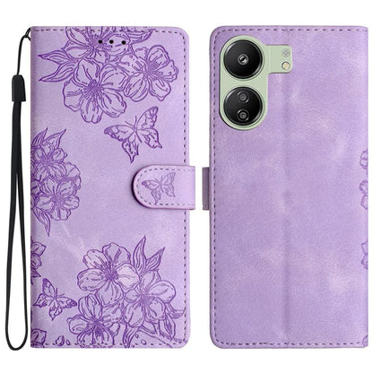 For Xiaomi Redmi 13C 4G / Poco C65 4G Case Butterfly Flower Design Leather Wallet Flip Phone Cover