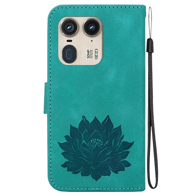 For Motorola Edge 50 Ultra 5G / Moto X50 Ultra 5G Wallet Phone Stand Case Imprinted Lotus Pattern PU Leather Phone Cover
