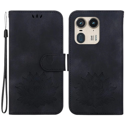 For Motorola Edge 50 Ultra 5G / Moto X50 Ultra 5G Wallet Phone Stand Case Imprinted Lotus Pattern PU Leather Phone Cover
