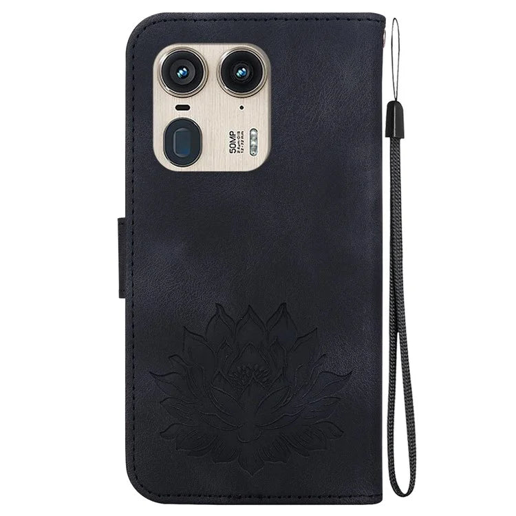 For Motorola Edge 50 Ultra 5G / Moto X50 Ultra 5G Wallet Phone Stand Case Imprinted Lotus Pattern PU Leather Phone Cover