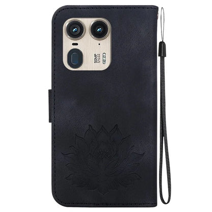 For Motorola Edge 50 Ultra 5G / Moto X50 Ultra 5G Wallet Phone Stand Case Imprinted Lotus Pattern PU Leather Phone Cover