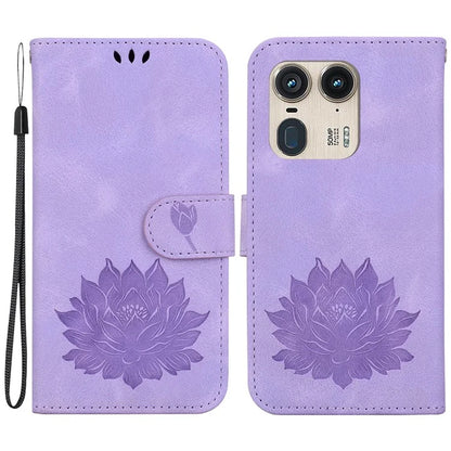 For Motorola Edge 50 Ultra 5G / Moto X50 Ultra 5G Wallet Phone Stand Case Imprinted Lotus Pattern PU Leather Phone Cover