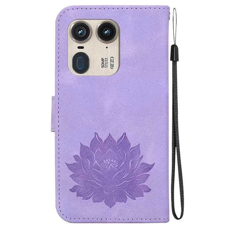For Motorola Edge 50 Ultra 5G / Moto X50 Ultra 5G Wallet Phone Stand Case Imprinted Lotus Pattern PU Leather Phone Cover