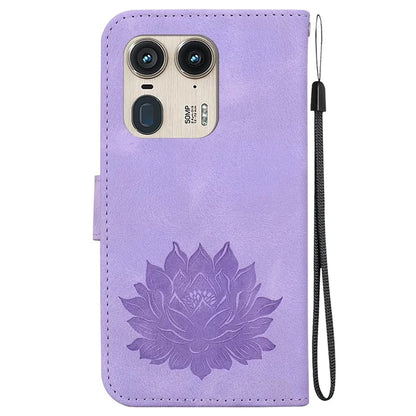 For Motorola Edge 50 Ultra 5G / Moto X50 Ultra 5G Wallet Phone Stand Case Imprinted Lotus Pattern PU Leather Phone Cover