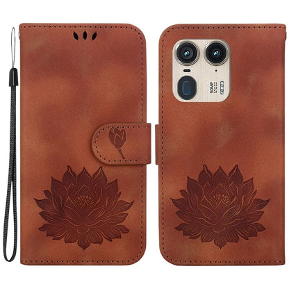 For Motorola Edge 50 Ultra 5G / Moto X50 Ultra 5G Wallet Phone Stand Case Imprinted Lotus Pattern PU Leather Phone Cover