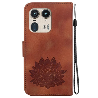 For Motorola Edge 50 Ultra 5G / Moto X50 Ultra 5G Wallet Phone Stand Case Imprinted Lotus Pattern PU Leather Phone Cover