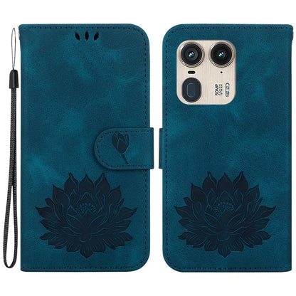 For Motorola Edge 50 Ultra 5G / Moto X50 Ultra 5G Wallet Phone Stand Case Imprinted Lotus Pattern PU Leather Phone Cover