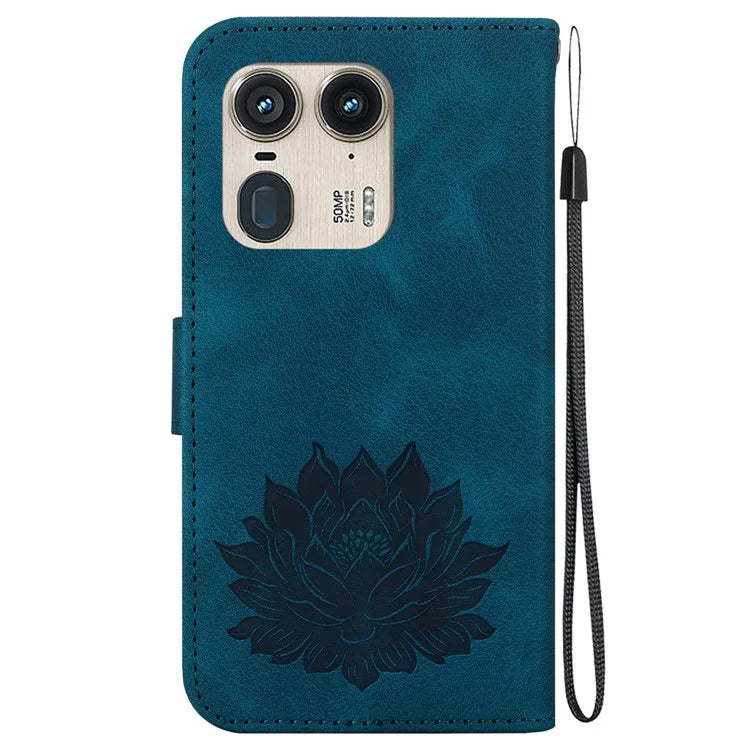 For Motorola Edge 50 Ultra 5G / Moto X50 Ultra 5G Wallet Phone Stand Case Imprinted Lotus Pattern PU Leather Phone Cover