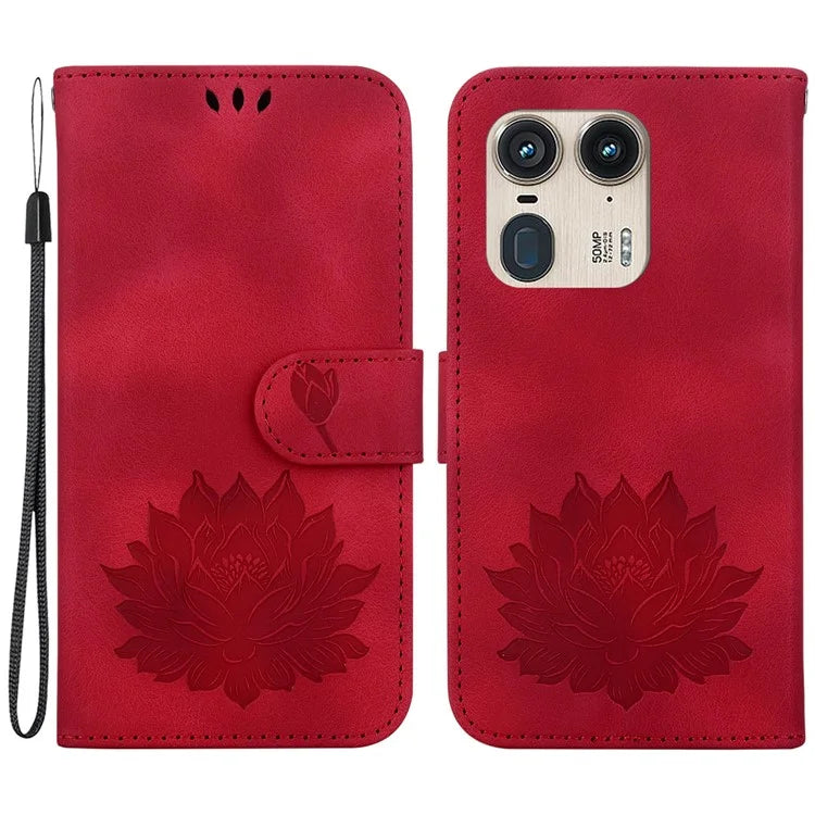 For Motorola Edge 50 Ultra 5G / Moto X50 Ultra 5G Wallet Phone Stand Case Imprinted Lotus Pattern PU Leather Phone Cover