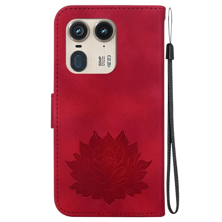 For Motorola Edge 50 Ultra 5G / Moto X50 Ultra 5G Wallet Phone Stand Case Imprinted Lotus Pattern PU Leather Phone Cover