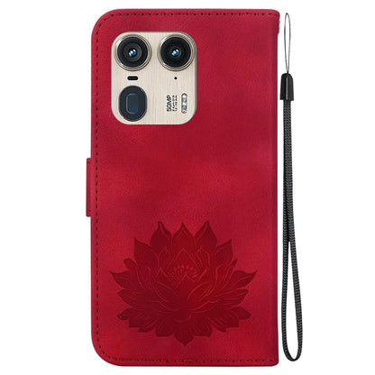 For Motorola Edge 50 Ultra 5G / Moto X50 Ultra 5G Wallet Phone Stand Case Imprinted Lotus Pattern PU Leather Phone Cover