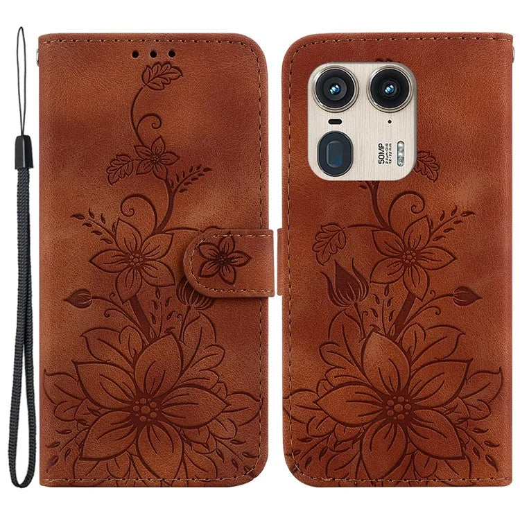 For Motorola Edge 50 Ultra 5G / Moto X50 Ultra 5G Phone Case PU Leather Wallet Cover Flower Imprinted