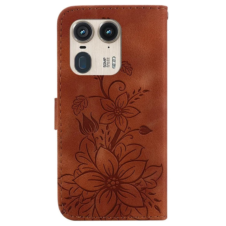For Motorola Edge 50 Ultra 5G / Moto X50 Ultra 5G Phone Case PU Leather Wallet Cover Flower Imprinted