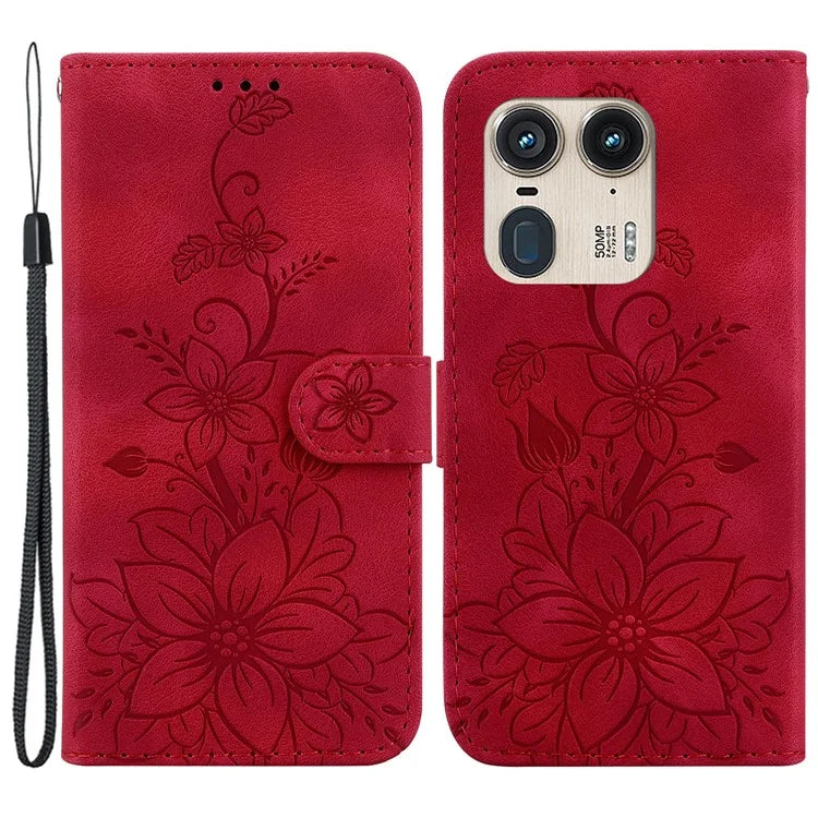 For Motorola Edge 50 Ultra 5G / Moto X50 Ultra 5G Phone Case PU Leather Wallet Cover Flower Imprinted