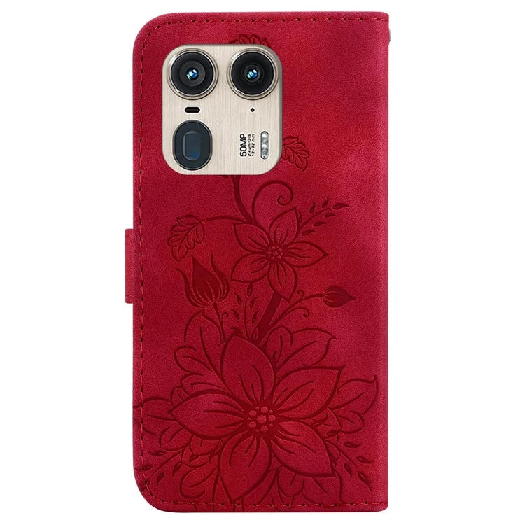 For Motorola Edge 50 Ultra 5G / Moto X50 Ultra 5G Phone Case PU Leather Wallet Cover Flower Imprinted
