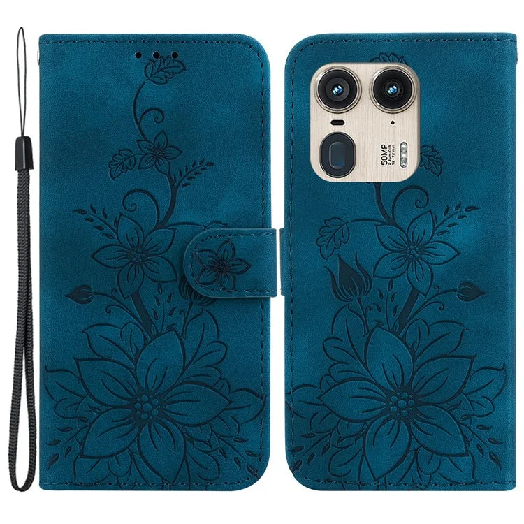 For Motorola Edge 50 Ultra 5G / Moto X50 Ultra 5G Phone Case PU Leather Wallet Cover Flower Imprinted
