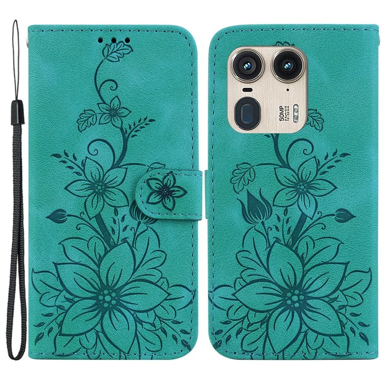 For Motorola Edge 50 Ultra 5G / Moto X50 Ultra 5G Phone Case PU Leather Wallet Cover Flower Imprinted