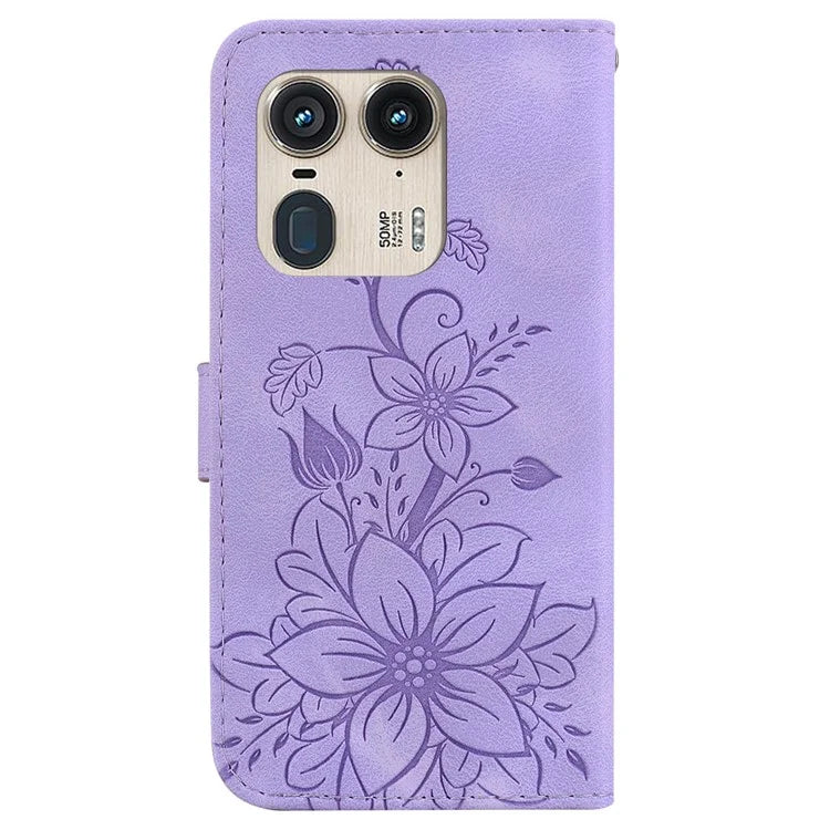For Motorola Edge 50 Ultra 5G / Moto X50 Ultra 5G Phone Case PU Leather Wallet Cover Flower Imprinted